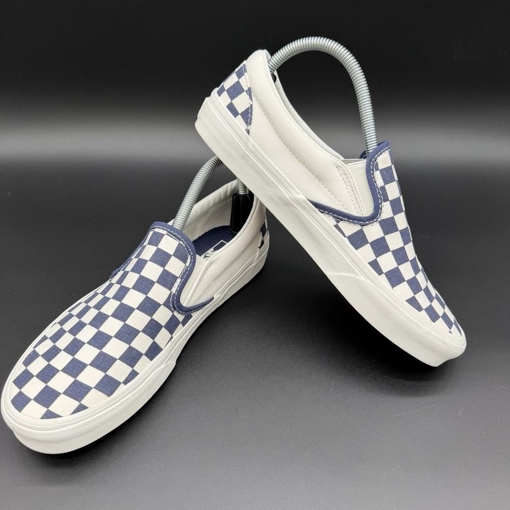 Vans Classic Slip-On Checkerboard Navy Blue White Skate Shoes Mens 8 Womens 9.5 - Picture 5 of 7